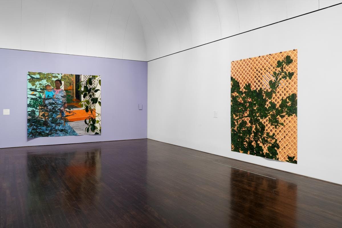 Installation view of an exhibition titled Contemporary Project: Njideka Akunyili Crosby at the Blanton Museum of Art, The University of Texas at Austin, dated 2022.