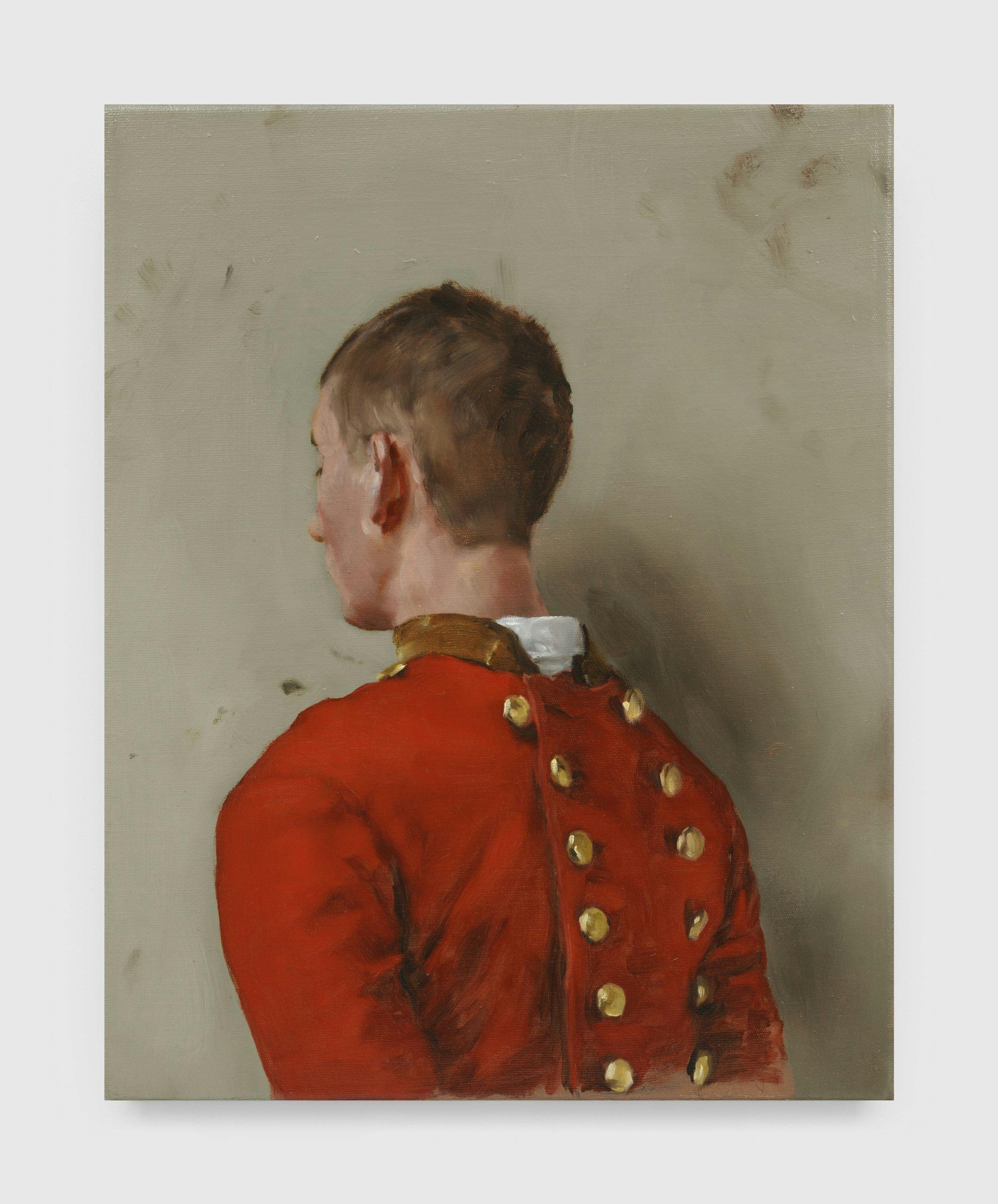 A painting by Michaël Borremans, titled Lakei, dated 2010.