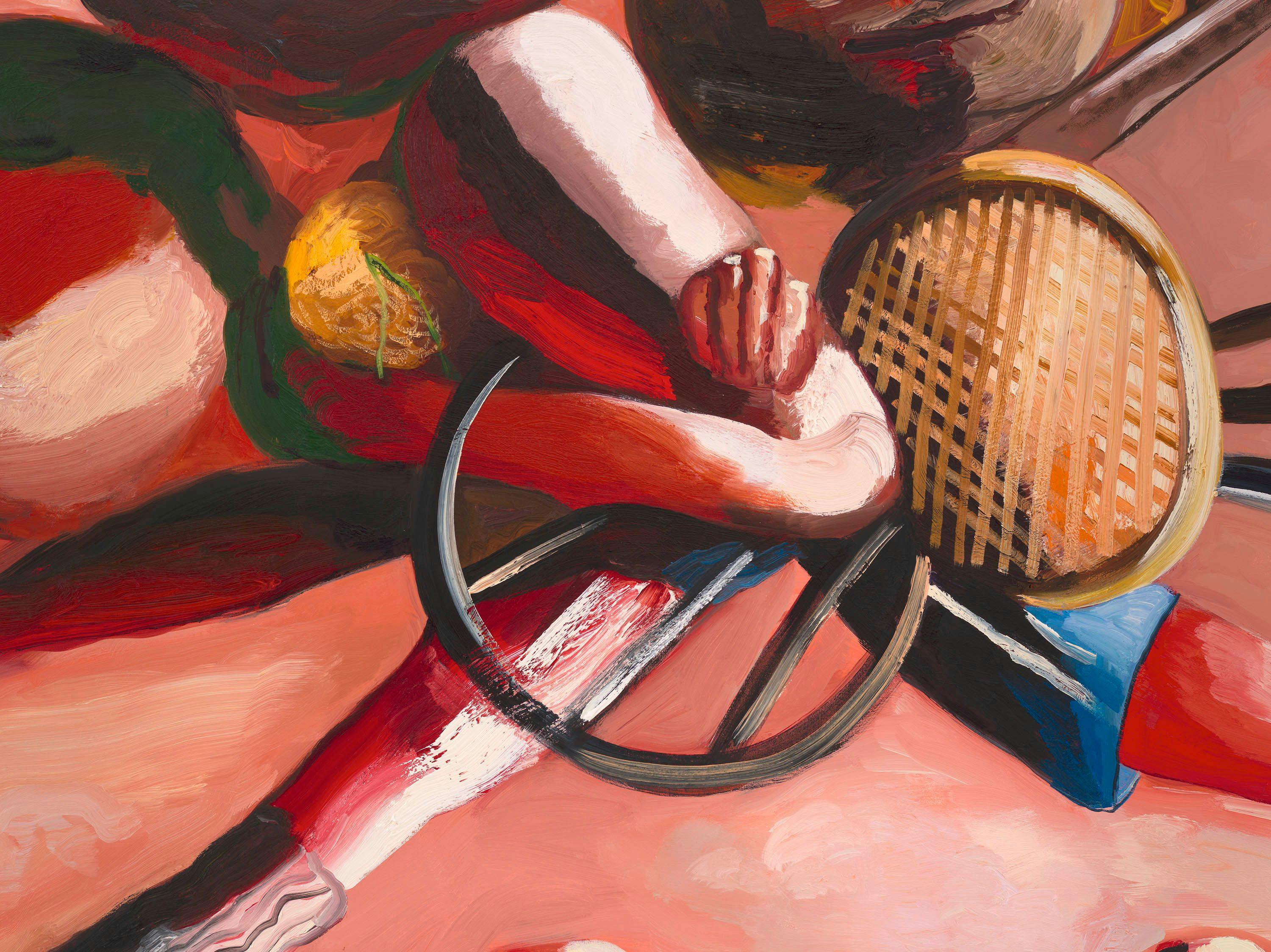 A detail from a painting by Dana Schutz, titled The Chase, dated 2023.