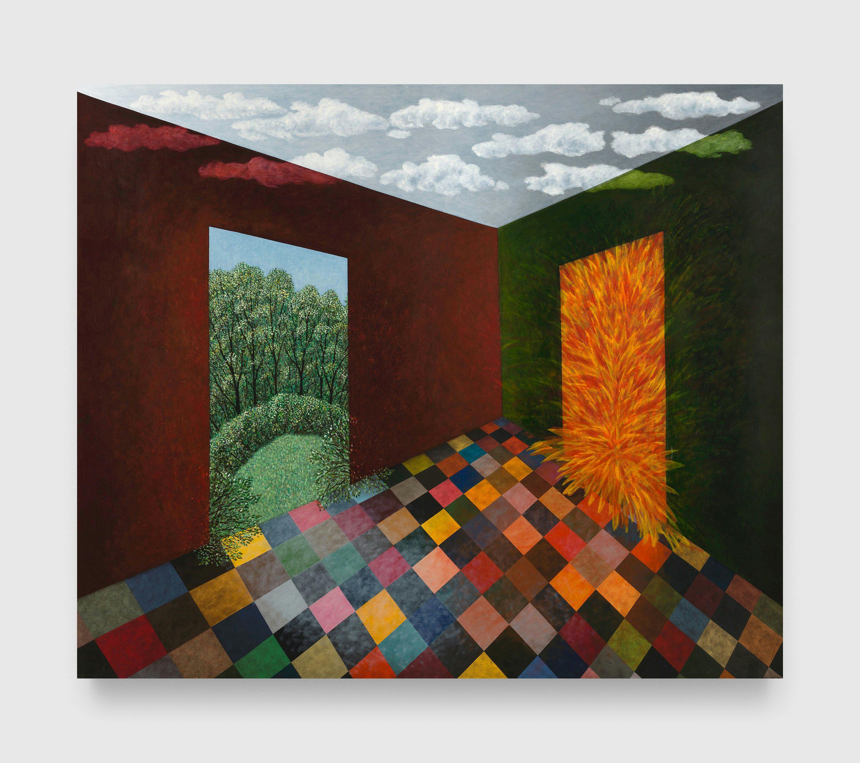 A painting by Scott Kahn, titled Doorways, dated 1998.