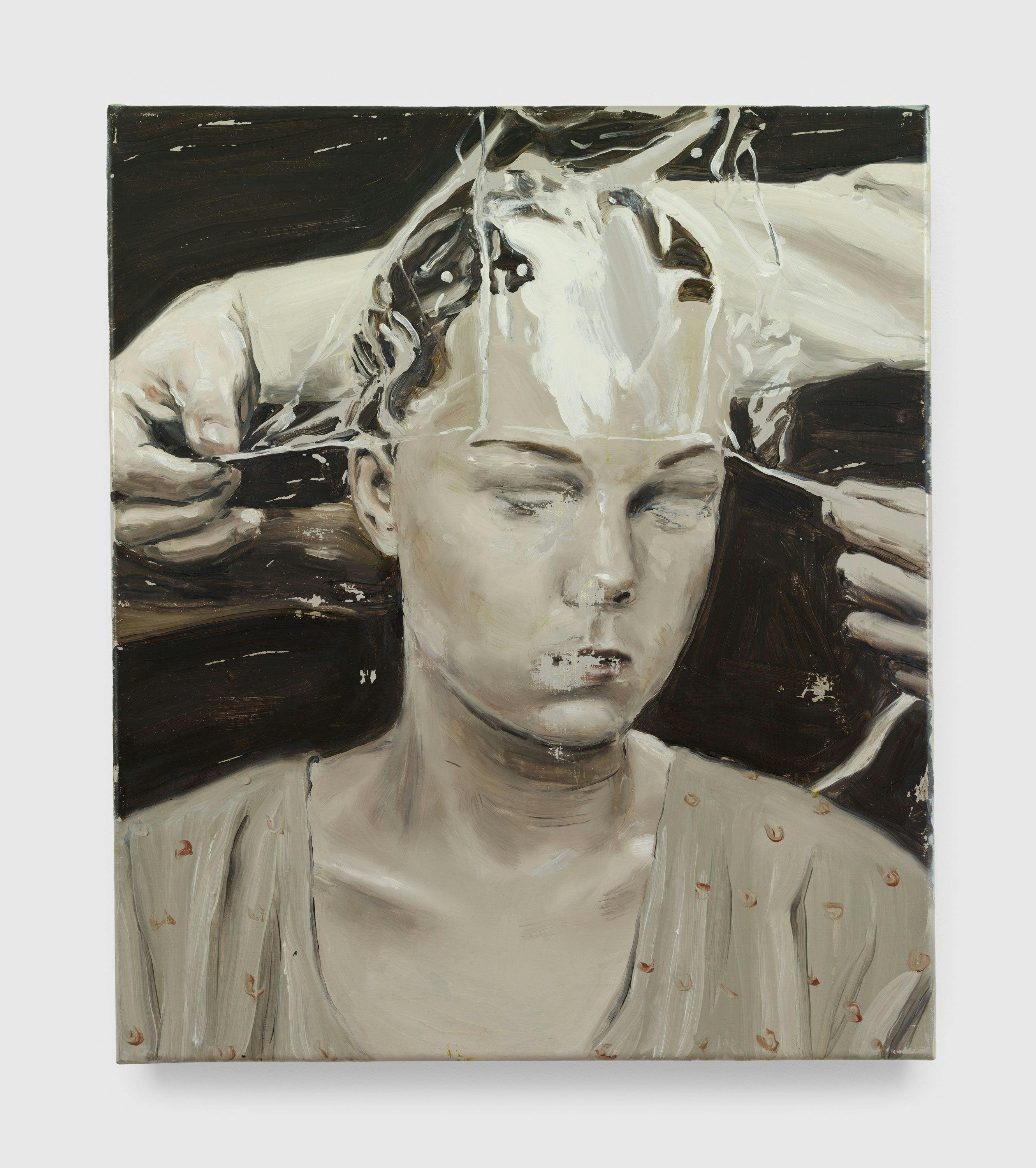 A painting by Michaël Borremans, titled The Preservation, dated 2001.
