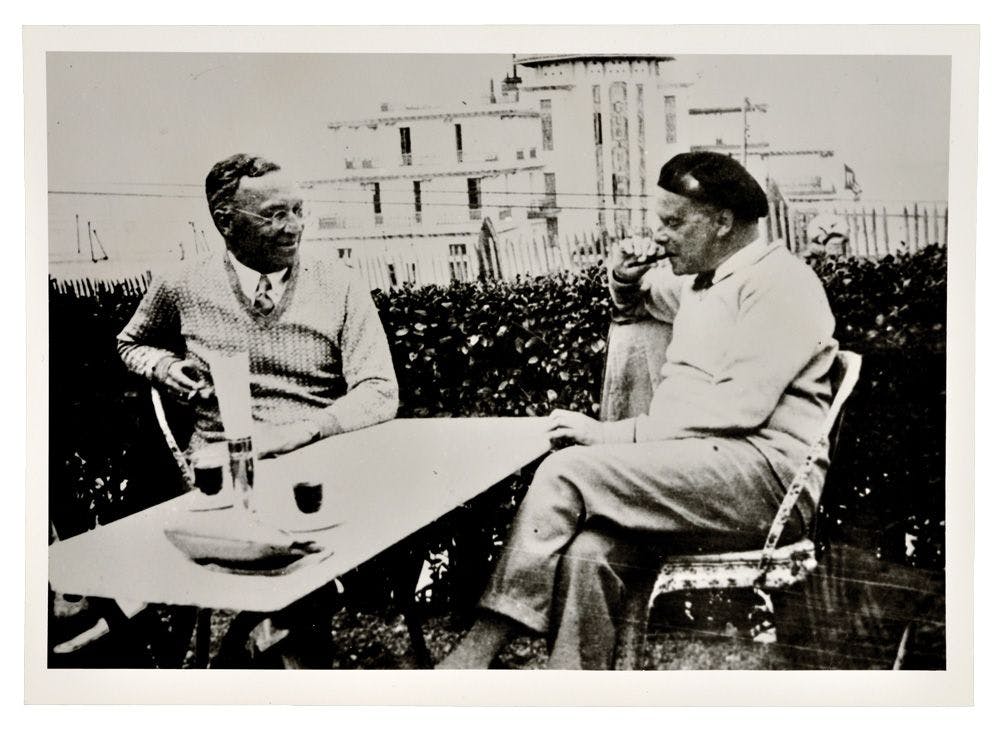 A photo of Paul Klee and Wassily Kandinsky in Hendaye, dated 1929.
