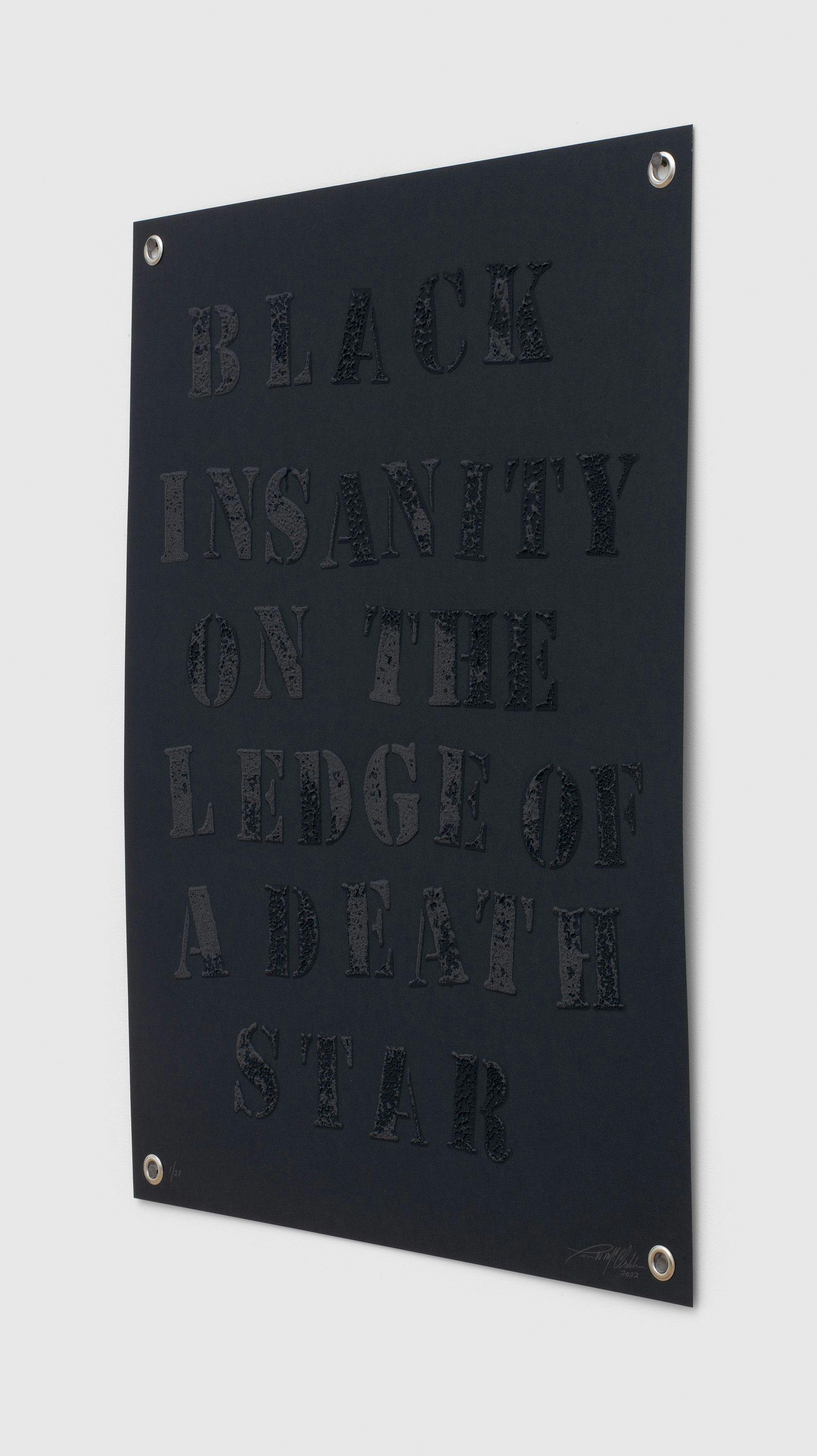 A print by Tiona Nekkia McClodden, titled BLACK INSANITY ON THE LEDGE OF A DEATH STAR, dated 2022.