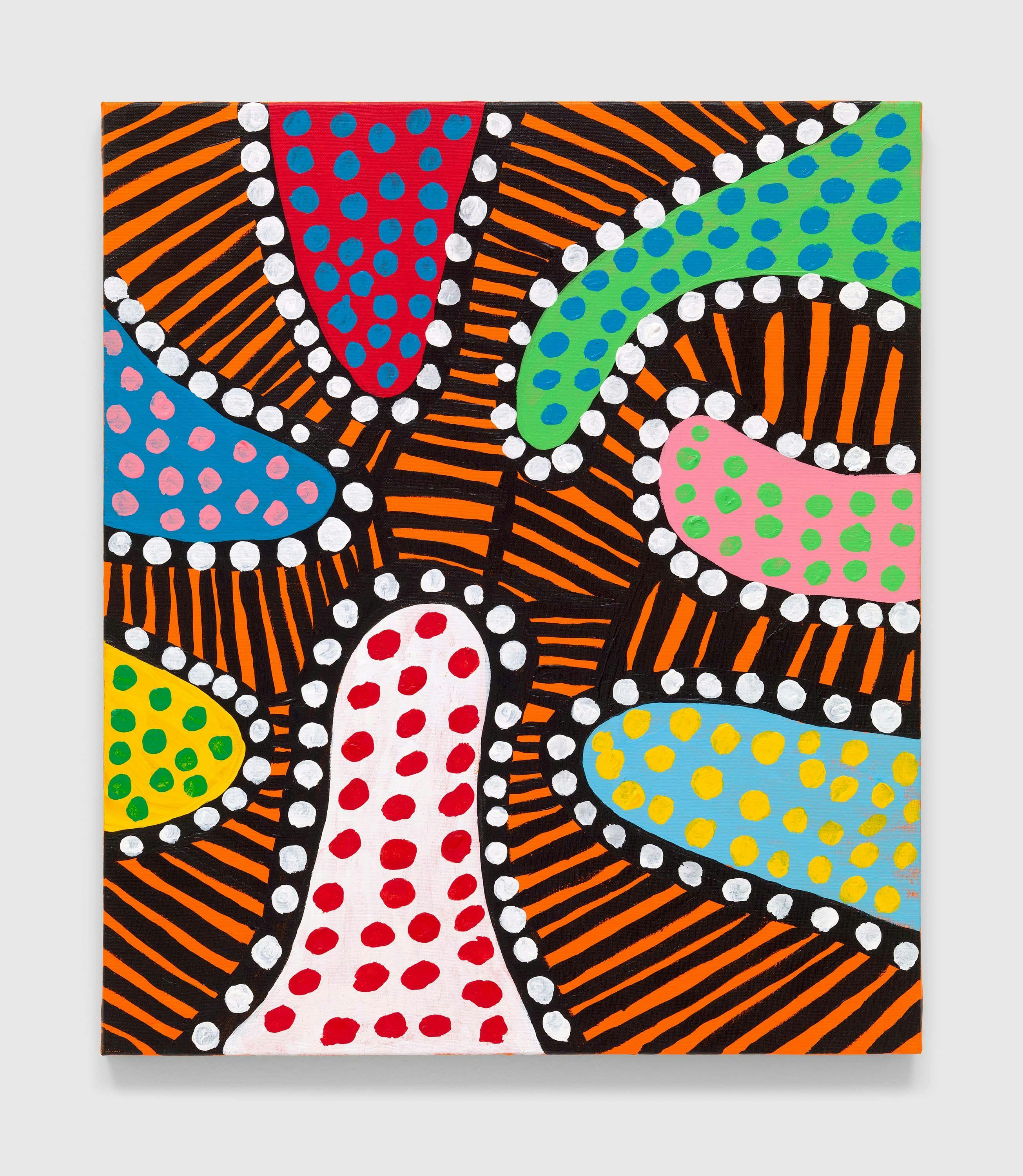 A painting by Yayoi Kusama, titled ﻿EVERY DAY I PRAY FOR LOVE, dated 2022.