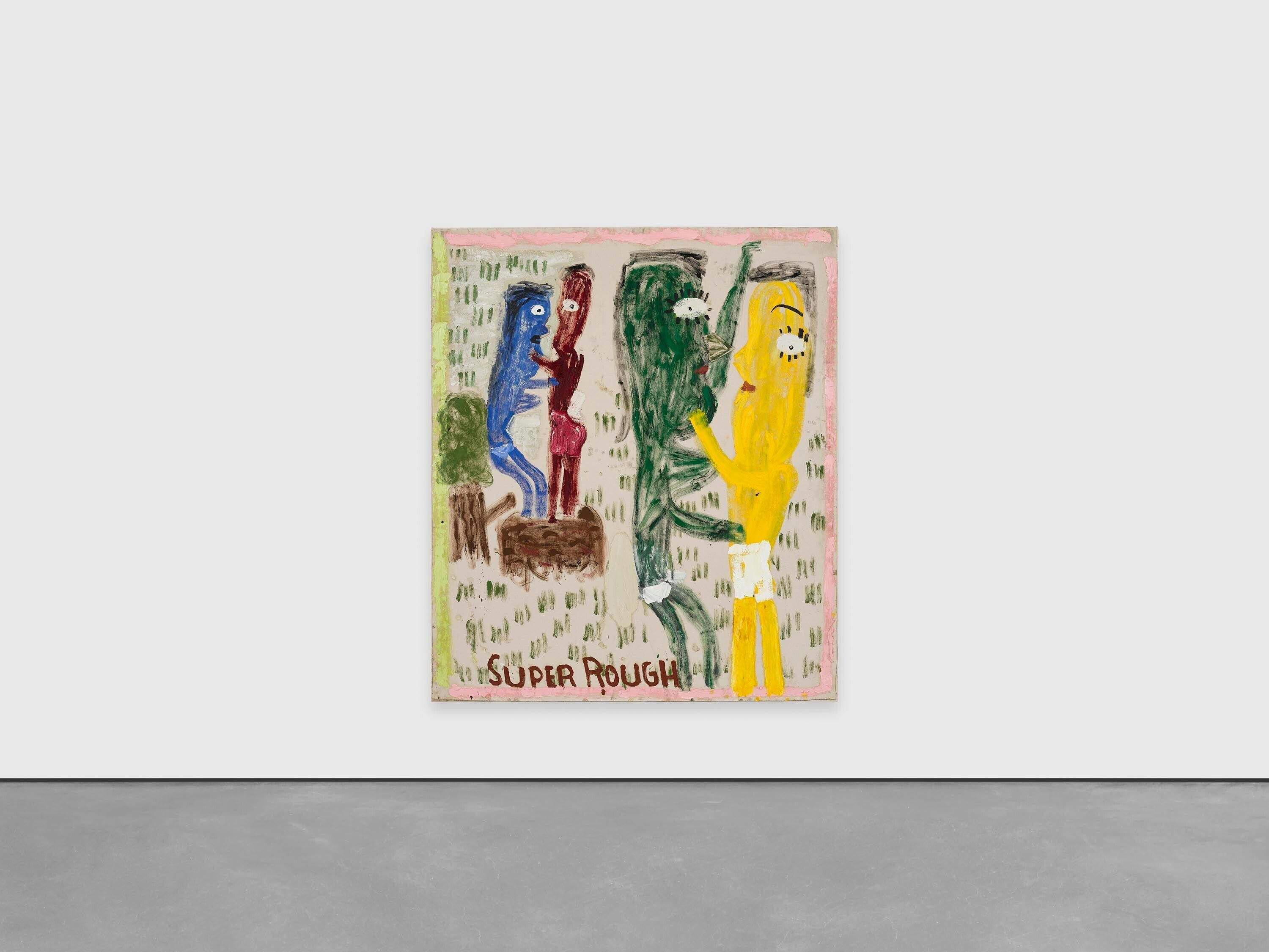 A painting by Rose Wylie, titled Super Rough 2, Nose & green grass, dated 2021.