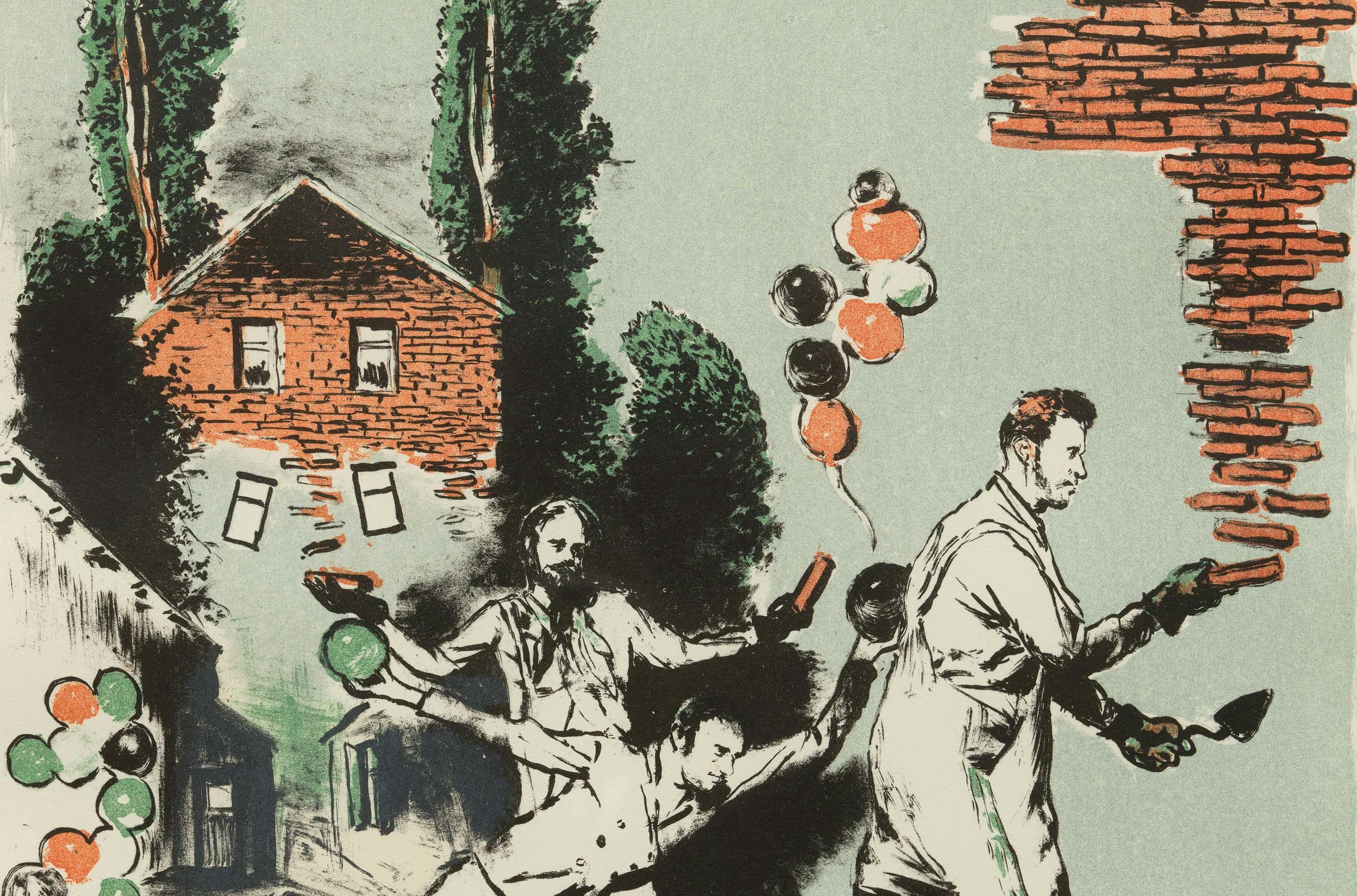 A detail from a print by Neo Rauch, titled Ziegelei, dated 2022.