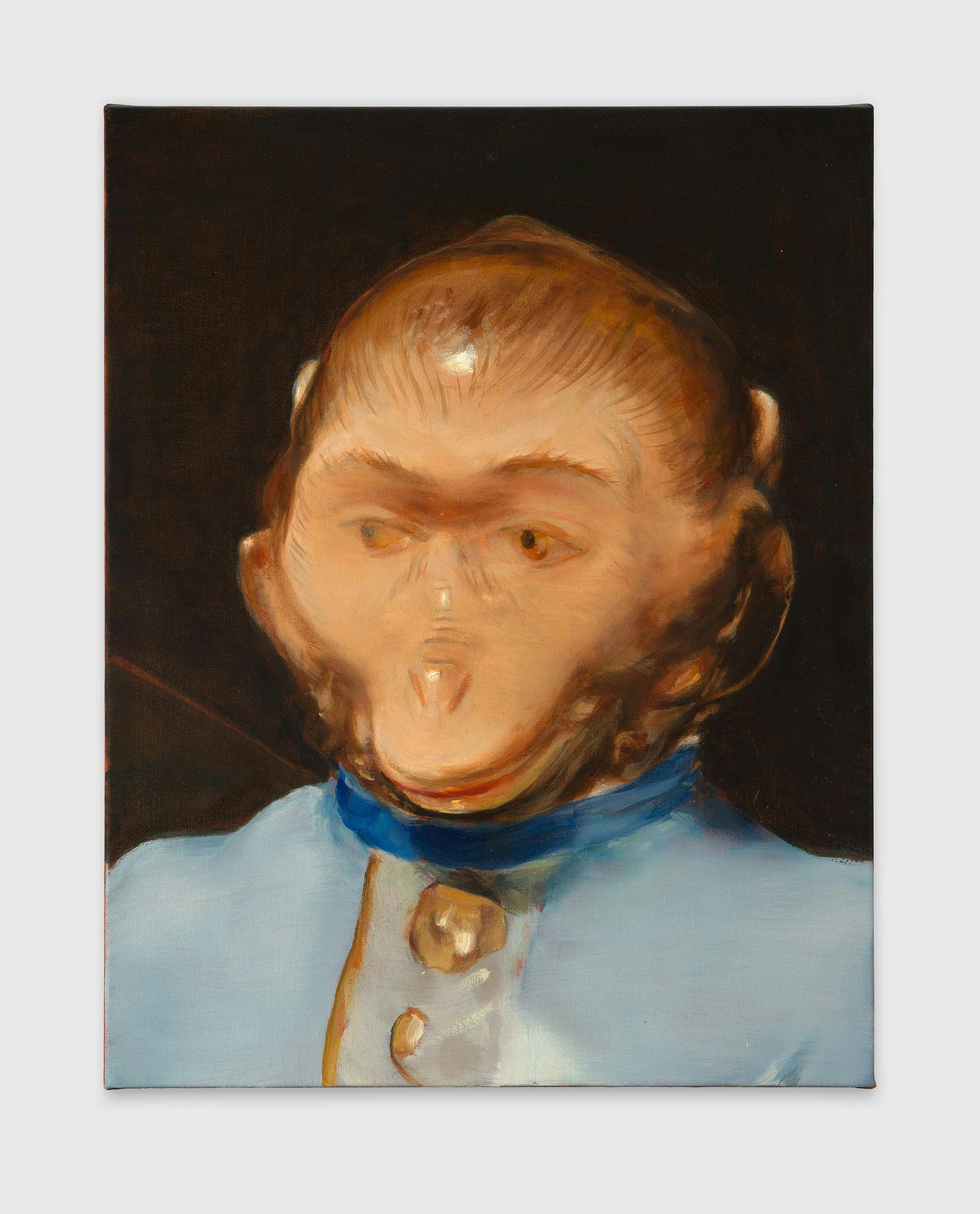 A painting by Michaël Borremans, titled The Monkey (The Queen), dated 2023.