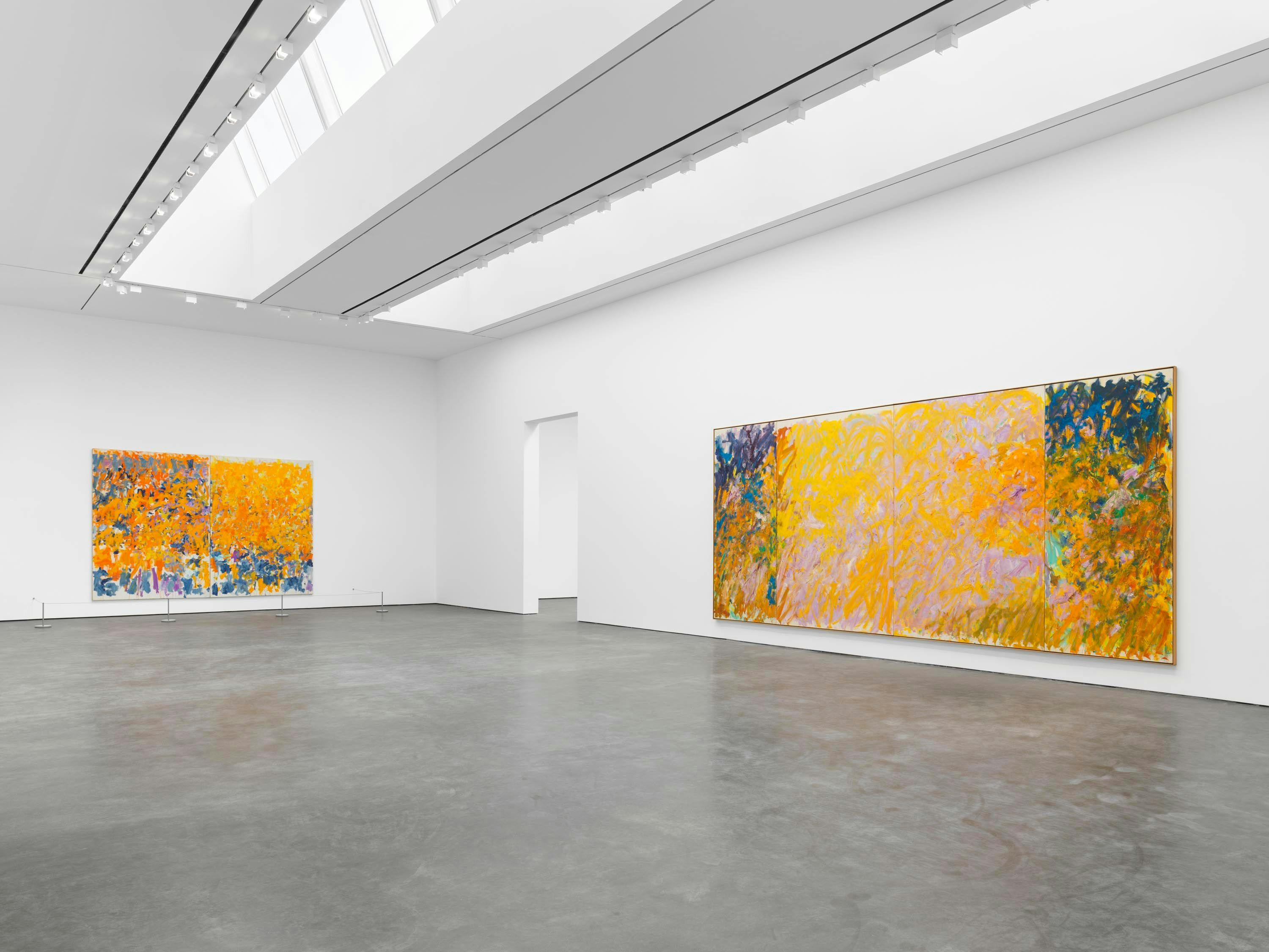 An installation view of the exhibition, Joan Mitchell: Paintings, 1979–1985, at David Zwirner in New York, dated 2022.